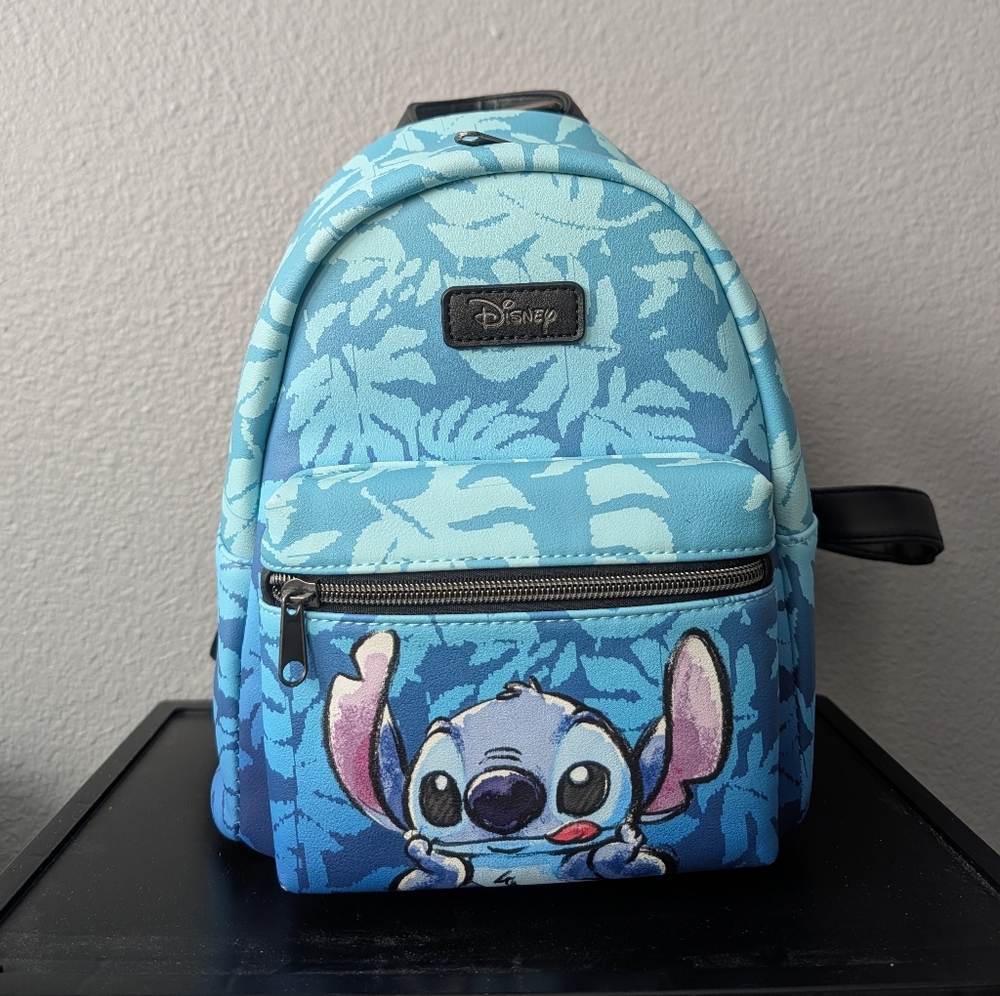Loungefly Disney Lilo & Stitch Blue Tropical Leaves Mini Backpack